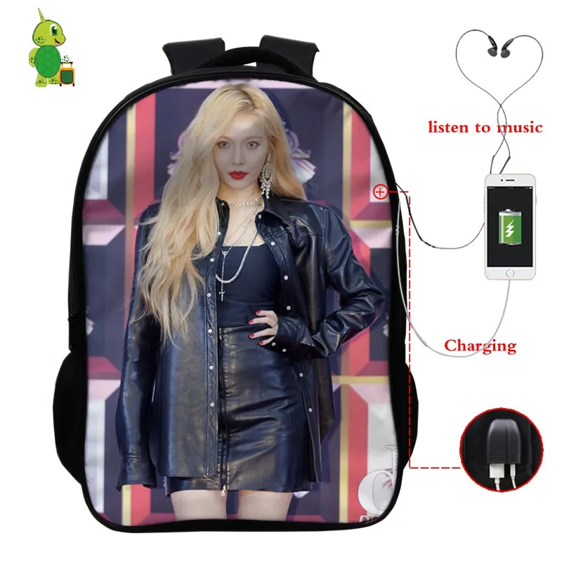 Kpop Kim Hyuna USB зарядка рюкзаки школьные сумки для подростков мальчиков и девочек Многофункциональный рюкзак для ноутбука хип-хоп путешествия рюкзак