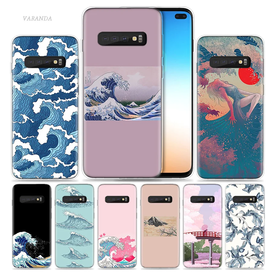 

Wave Art Japanese Case for Samsung Galaxy S8 S9 S10 5G S10e S7 Note 8 9 10 J4 J6 Plus J5 J8 2018 J3 Silicone Luxury Phone Bags