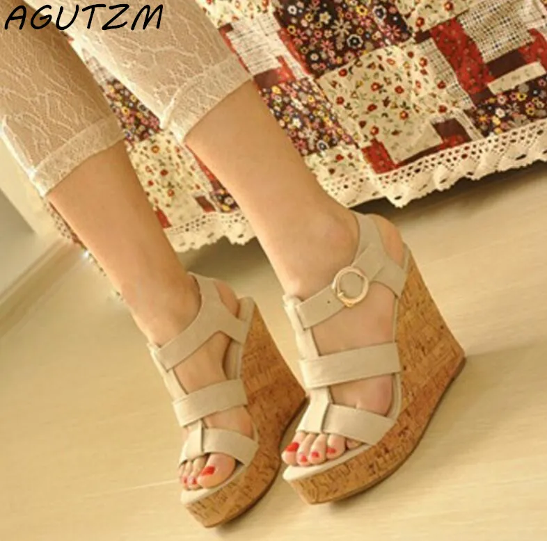 

AGUTZM 2019 New Summer Women Sandals Shoes Wedge Sandals Roman Ultra-High-Heeled Comfortable Open Top Shoes Fashion Shoes