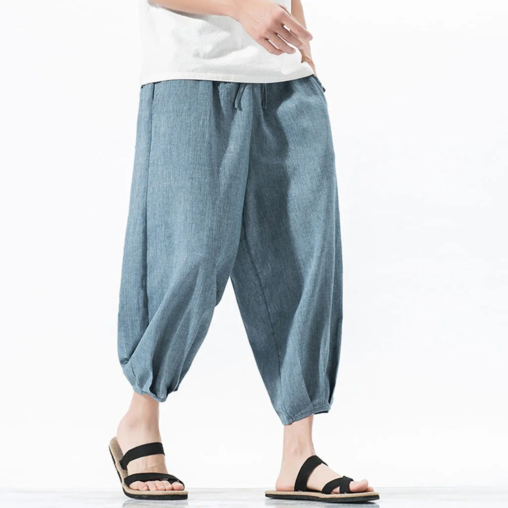men pants casual Loose linen trousers men Casual Harem Pants Jogger Pants Fitness Trousers Linen Loose Pants Y617