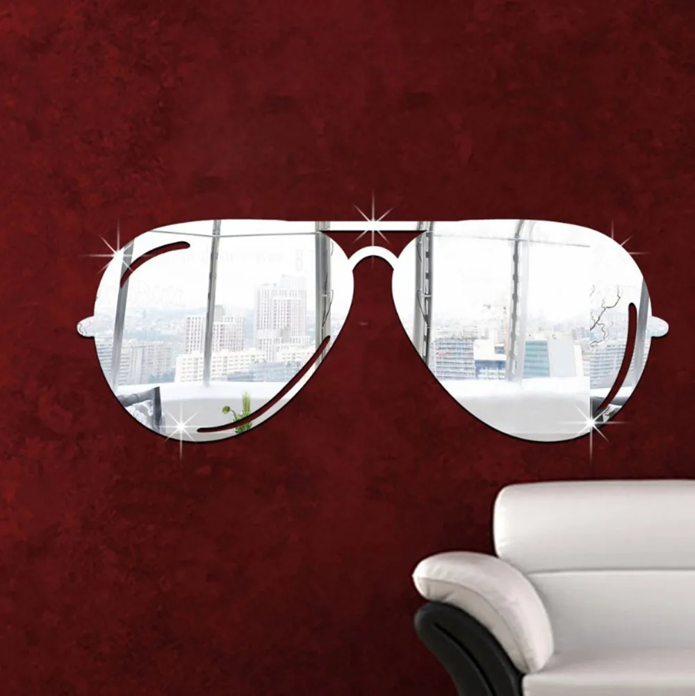 

Sunglass Modern Stickers on the Wall Home Decor Acrylic Mirror Wall Sticker Muursticker Living Room Decals Stickers Muraux 18Oct