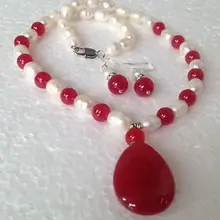 Натуральный белый Akoya жемчуг/драгоценный кулон(20X30 мм) цепочки и ожерелья серьги комплект серебро кристалл кварца для женщин