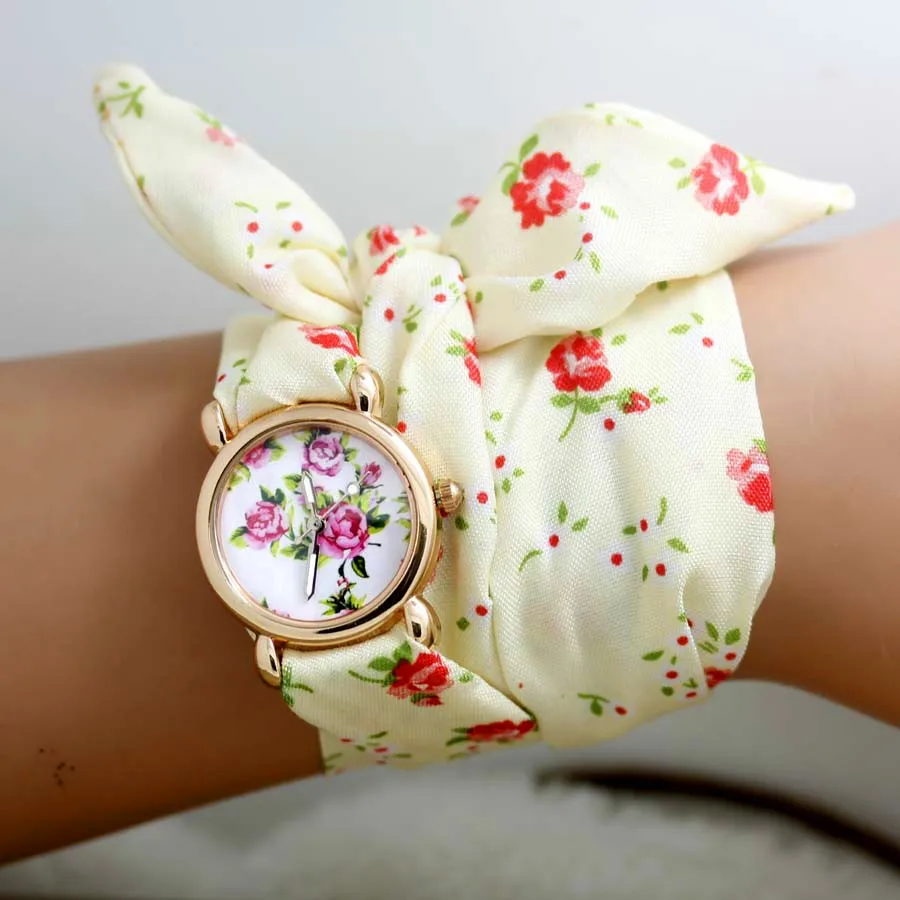 Shsby дизайн дамы цветок ткань наручные часы Мода женское платье часы высокое качество ткань часы милые девушки часы подарок - Цвет: gold 03