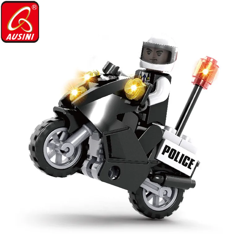 

AUSINI Mini Figure Police Building Blocks Model Bricks Motorcycle City Creator Toys for Children Educational Boys Kid Playthings