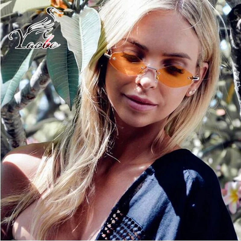 

2019 Ultralight Ladies Small Rimless Sunglass Popular Women Red Rectangle Sun Glasses Transparent Shades Sunglasses UV400