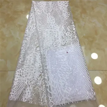 

African Lace Fabric 2019 French tulle Lace Fabric Embroidered Nigerian Tulle Lace Fabric With Sequins For Wedding dress x14-78