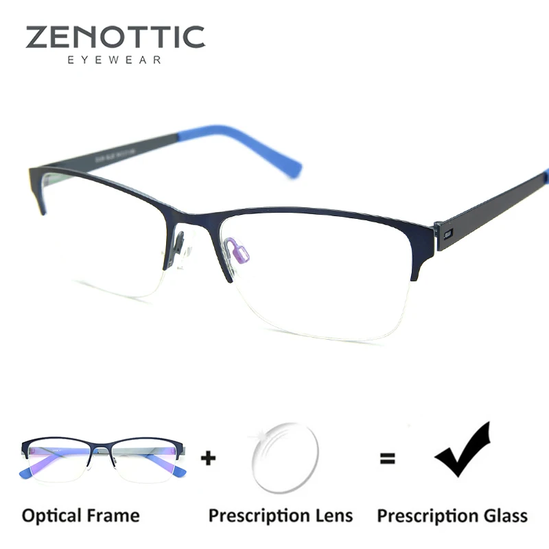 

ZENOTTIC Metal Semi Rimless Prescription Glasses Men Optical Anti-Blue-Ray Eyeglasses Hyperopia Myopia Eye Glasses Photochromic