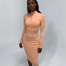 Женское Бандажное платье Новинка летние вечерние платья знаменитостей розовый длинный рукав соблазнительный купальник с застежкой до шеи модное платье+ костюм