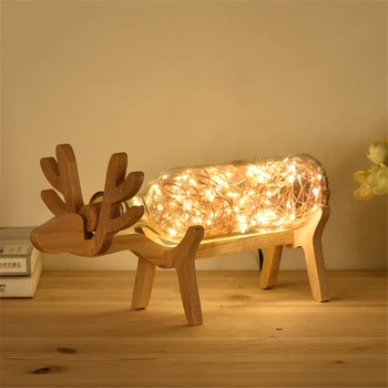 

LED Wood David's Deer Night Light Handmade Blue/Gray Glass Bottle Study Table Lamp Christmas Desk Art Deco USB Lighting Birthday
