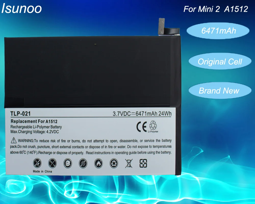 Аккумулятор ISUNOO A1512 с реальной емкостью 6471 мАч для ipad mini 2/mini 3 A1489 A1490 A1491 A1599 |