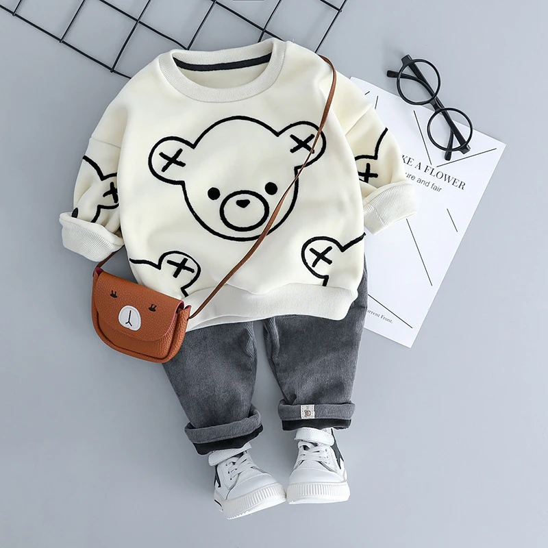 

Spring Kid Boys Clothing Set 2019 Winter Cartoon Bear Tops+Pants Girls Boutique Outfits Sport Suits Christmas New Year Costume