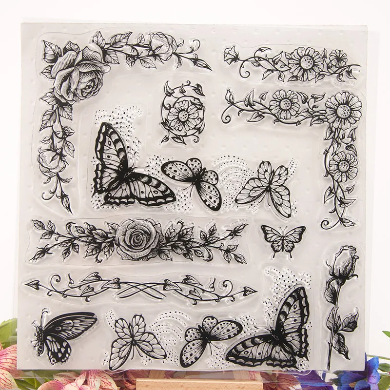 

New Beautiful Flowers Butterfly Transparent Clear Stamps Silicone Seal for DIY Scrapbooking Card Making Photo Album Decor Crafts