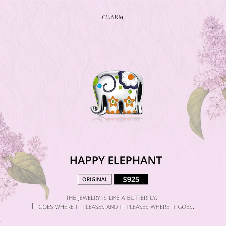 WOSTU 925 Sterling Silver Colorful Happy Elephant Beads Enamel Charms Fit Original Bracelet Pendant Fashion Jewelry Gift FNC095