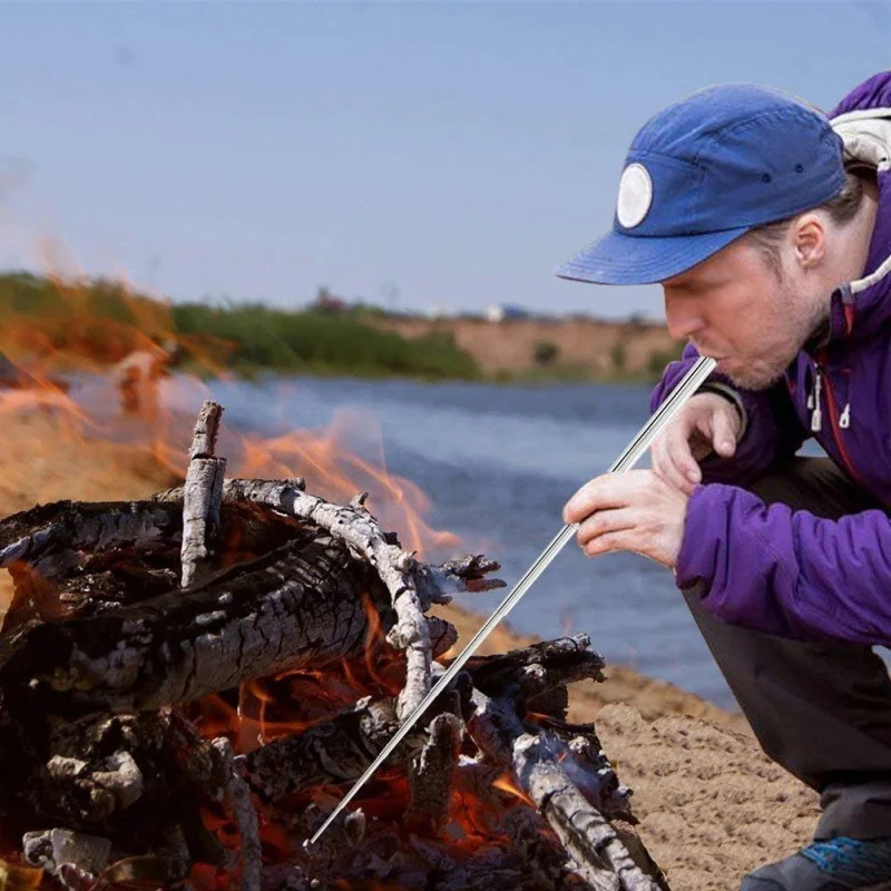 

Outdoor tool Stainless steel blowpipe tube blown fire camping fire tool retractable blowpipe outdoor tool