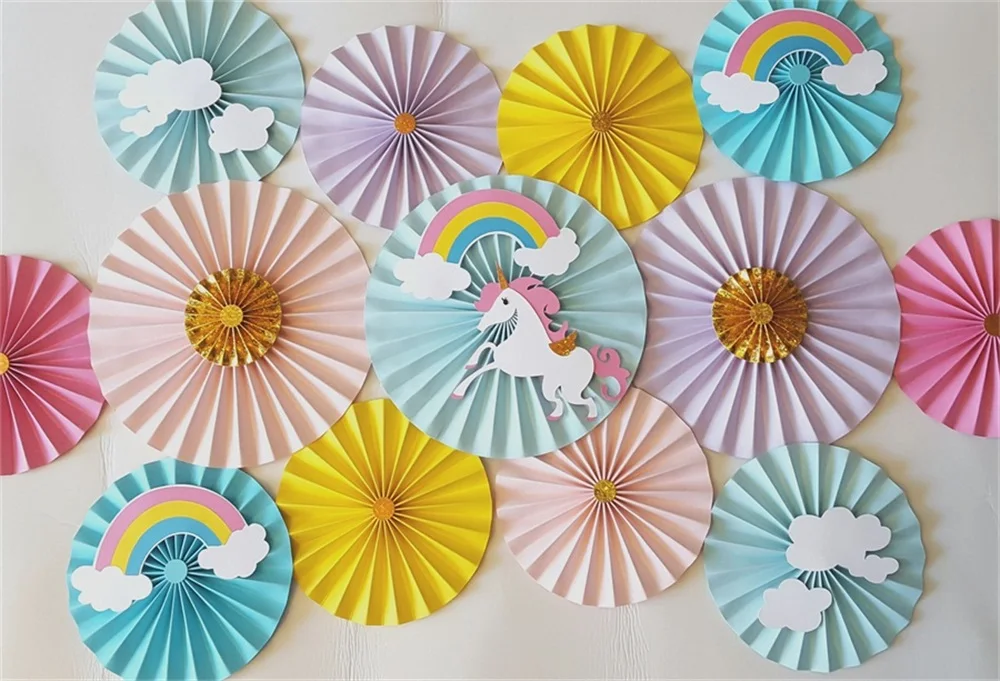 

Laeacco Unicorn Rainbow Paper Flower Decor Party Baby Photography Backgrounds Customized Photographic Backdrops For Photo Studio