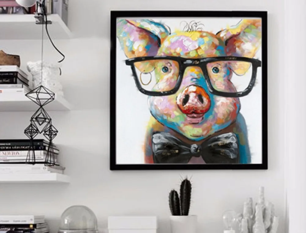 Image Canvas Art Cheap 100% Hand painted Abstract Lovely Pig Oil Painting