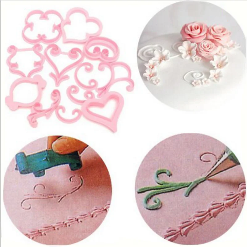 

12pcs Rose Flower Sugarcraft Cake Mold Lace Heart Cake Cookies Pastry Fondant Cutter Embossed Decorating Baking Tools Supplies