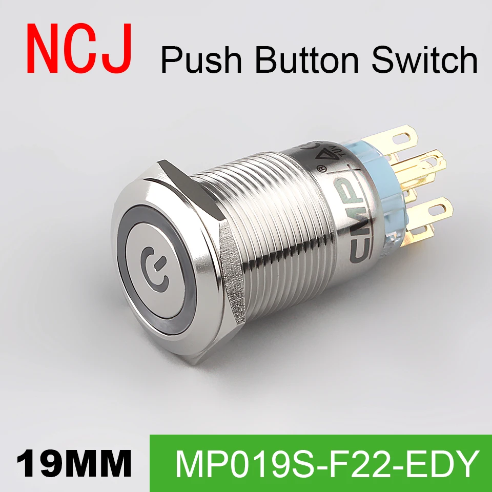 

NCJ 19mm Metal Push Button Switch IP67 Maintained Alternate & Momentary push button switch with LED lamp 5A