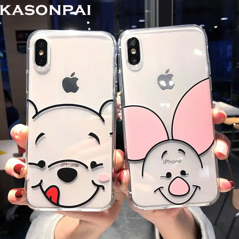 

Cartoon Winnie Pooh Piglet Clear TPU Soft Case For iphone XS Max XR 6 6s 7plus 8 plus X Case Cover For iphone 7 Cute Funny Case