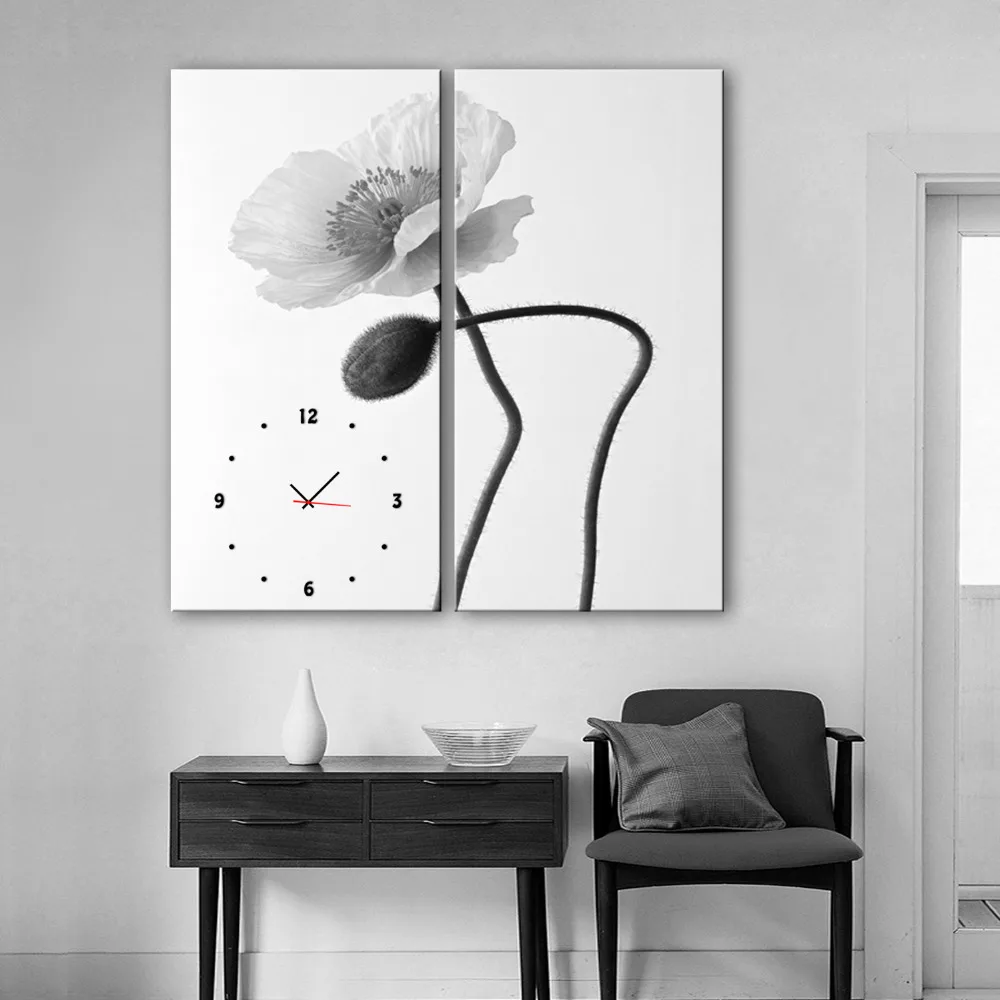 

2 Piece Unframed plain flower with clock practical modern canvas wall art painting for living room home decor 2017