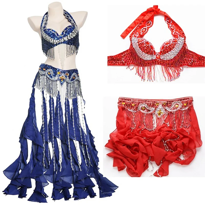 Hot Sale Fringed ribbon dance skirt belly dance seaweed skirt, show dance skirt belly dance hanging neck bra WY7268