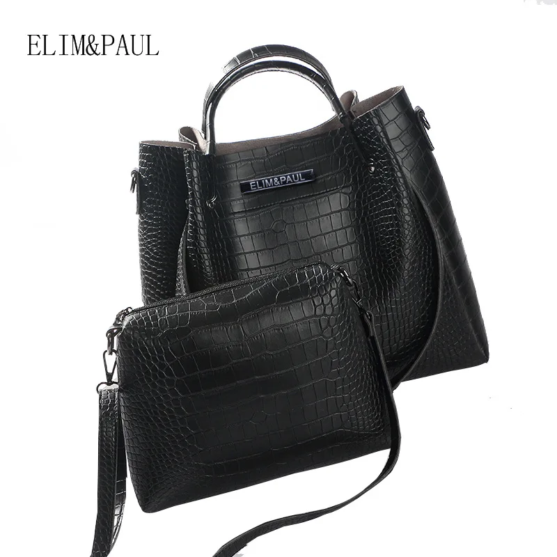 

ELIM&PAUL Crocodile Pattern Composite Bag Vintage Women Messenger Bags Shoulder Handbag Purse Wallet Leather Handbags