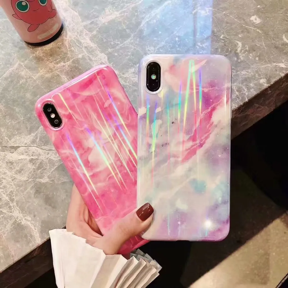 

Beauty laser marble Case for iphone X XR XS XS Max Glossy soft silicone Case For iphone 6 6s 7 8 7plus phone back cover