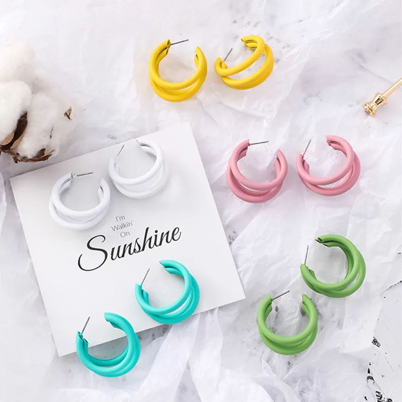 

2019 Summer New Multilayers Round Circle Stud Earrings Temperament Korean Colorful Women Boucle D'oreille Vacation Jewelry