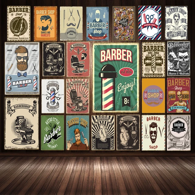 Vintage Barber Decoration Haircut And Shave Beard Tin Signs Vintage Barber Decoration Haircut And Shave Beard Tin Signs Metal Plate Advertising Wall Poster Pub