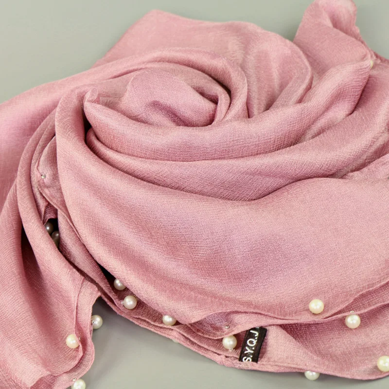 Дамская мода негабаритных льняная шелковая шаль Простые Твердые бусины перламутровые шарфы летние пляжные пашмины Sjaal мусульманский головной убор обёрточная бумага хиджабы