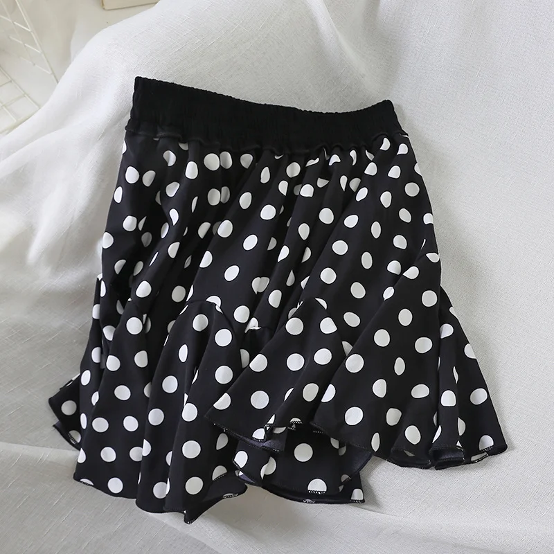 

white black elastic stretch high waist mini sexy ruffle polka dot chiffon skirt for women women's fashion skirts womens saia