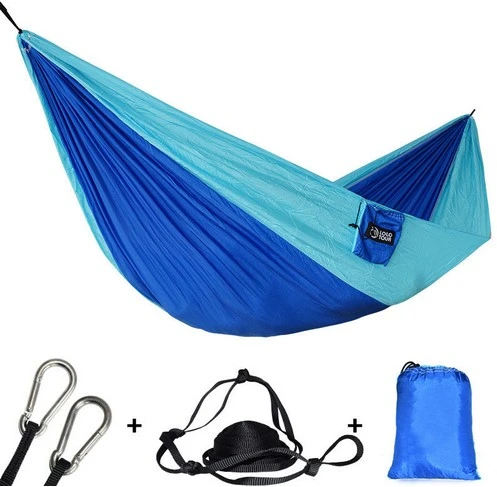 

Single Double Hammock Adult Outdoor Backpacking Travel Survival Hunting Sleeping Bed Portable With 2 Straps 2 Carabiner Chair