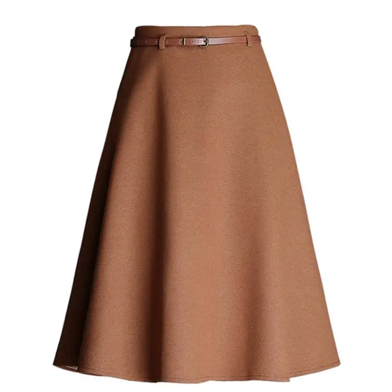 Элегантная шерстяная юбка для женщин; Новинка; трапециевидная юбка с высокой талией - Цвет: Хаки