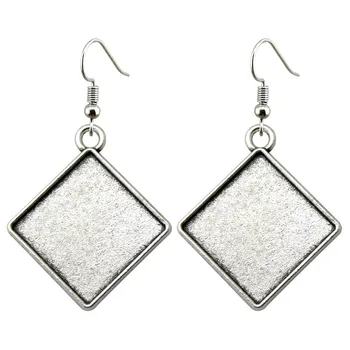 

5 Pairs Fit 20mm Square Glass Cabochon Zinc Alloy Dangle Earrings Hooks Cabochon Base Setting DIY Jewelry Findings Making