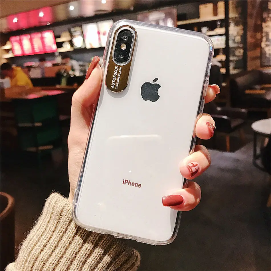 Противоударный акриловый чехол для iPhone X, XS, Xs, Max, XR, металлическая камера, прозрачный ТПУ чехол на заднюю панель s, чехол для iPhone 6S, 6, 7, 8 Plus - Цвет: gold