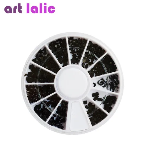 Artlaic 1 колесо дизайн ногтей Стразы блестящие металлические бусины акриловые наконечники маникюрные колеса Fimo жемчужные шпильки сплав украшения ногтей - Цвет: 18 black gems