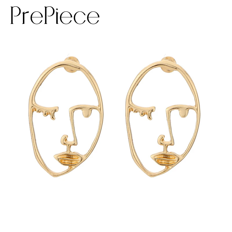 PrePiece 2019 Personalized Gold Cool Face Stud Earrings For Women Vintage Metal Jewelry Chic Body Statement Big PE1409 | Украшения и