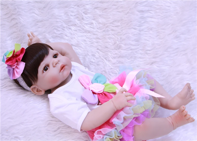 Wearing sun flower clothes 55cm Bebe Reborn Doll Hard Silicone Girl Toy Reborn Baby Doll Gift for Children play house Baby Doll