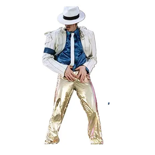 Michael Jackson Cosplay Suits Smooth Crinimal Costume White Siuts Gold Pan Men's Fashion Suits/Pan/Shirt/Hat/Tie michael jackson thriller lp