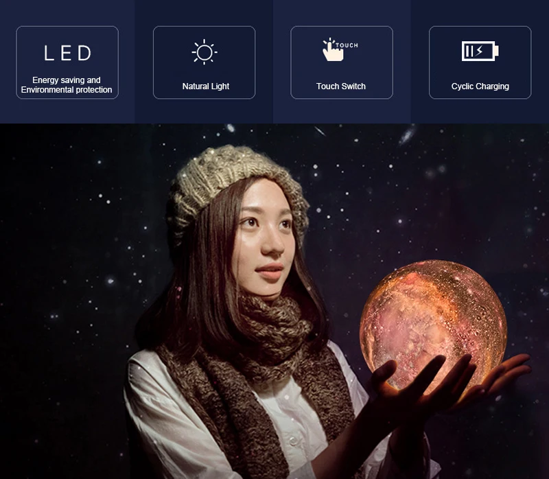 Окрашенные звездное небо светодиодный 3D лунный ночник перезаряжаемый 3/7 цвет изменить сенсорный принт луна лампа Фэнтези Фея подарок лампа для детей