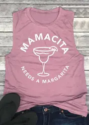 Для женщин без рукавов Футболка МАМАСИТА с круглым вырезом и принтом майка женская футболка Дамы Harajuku милые розовые спортивные