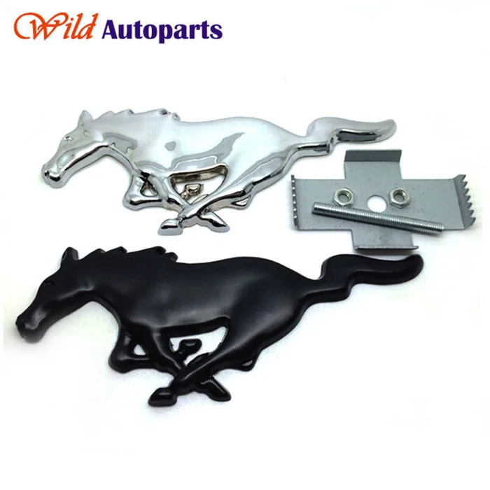 Metal Chrome / Matte Black Running Horse Front Gri...