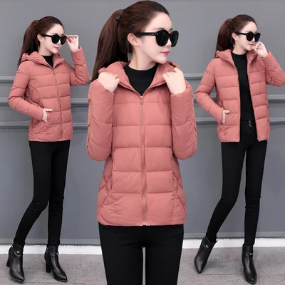 Новинка, женская зимняя хлопковая куртка с капюшоном, пальто, теплая свободная короткая верхняя одежда, повседневная женская одежда, хлопковые базовые пальто - Цвет: Leather Pink