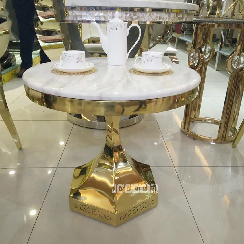 60cm Classic Modern Marble Top Tea Table Reception T Shape Round Coffee Table Center Dining Table Stainless steel Rack