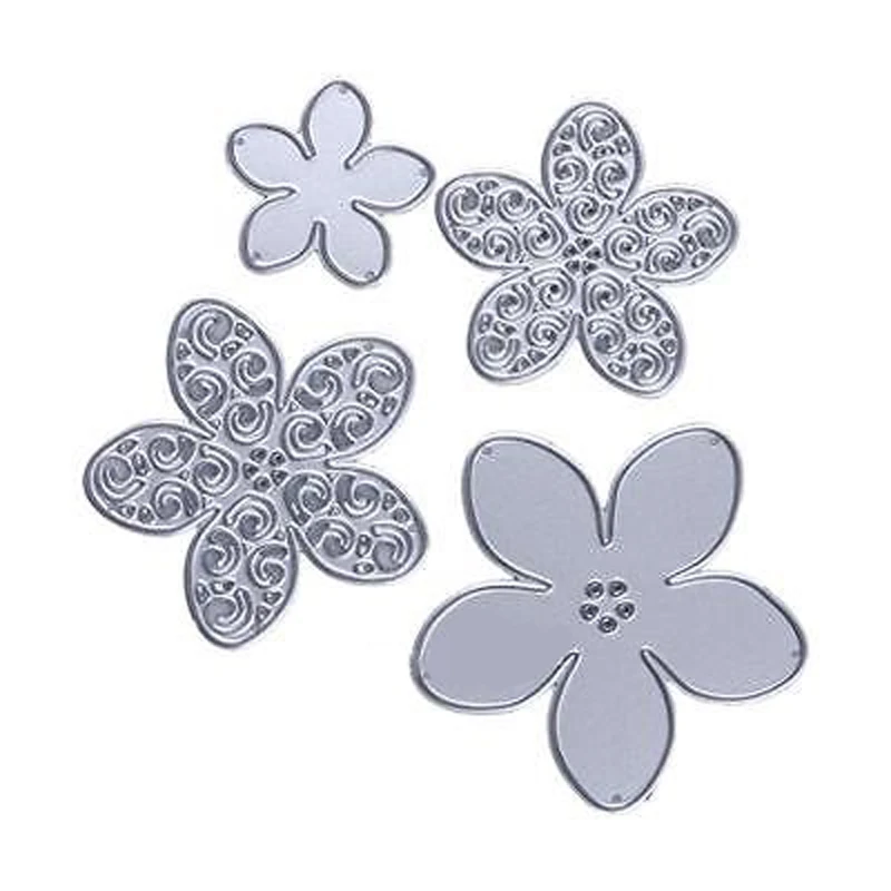 JX-LCLYL 4Pcs Metal Flower Shape Cutting Dies Stencils DIY Scrapbook Art Photo Album Gray