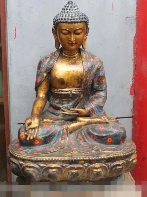 

S5128 34" Tibet Bronze Gilt Cloisonne Enamel Lotus Sakyamuni Shakyamuni Buddha Statue