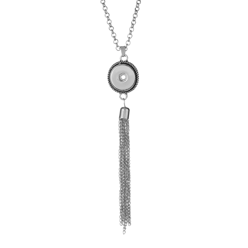 

NEW Trendy Ethnic Style Crystal Tassel Pendant Snap Necklace With Chain Fit DIY 18MM Snap Buttons Jewlery Wholesale Women IB007
