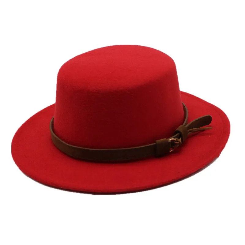 Seioum черный шерстяной котелок с широкими полями шляпа Федора для женщин простой плоский леди фетровые шляпы Винтаж Европейский США 5 цветов - Цвет: red