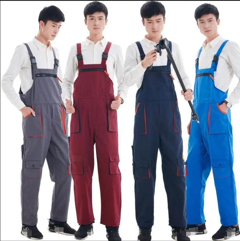 Overalls men's and women's one-piece suits with suspenders steam engine maintenance installation wear - resistant blue overalls.