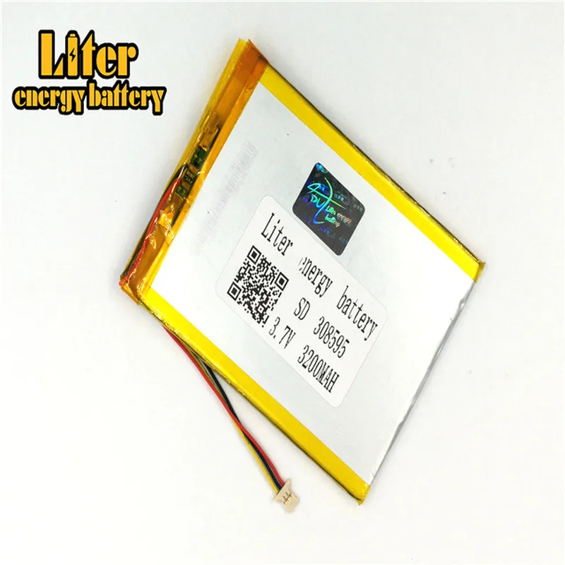 

plug 1.0-3P 308595 3.7V 3200mah ultra thin lipo batteries rechargeable lithium ion polymer Tablet PC Battery